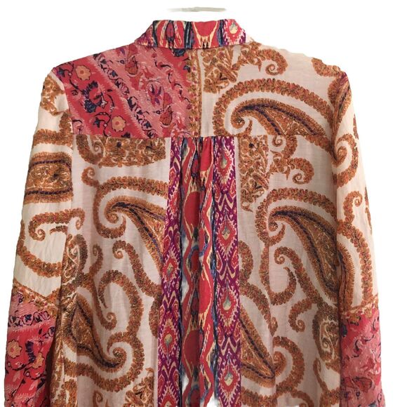 Soft Surrounding Brynn Tunic Blouse Womens Size S Silk Boho Indie Velvet Trim - Picture 6 of 16